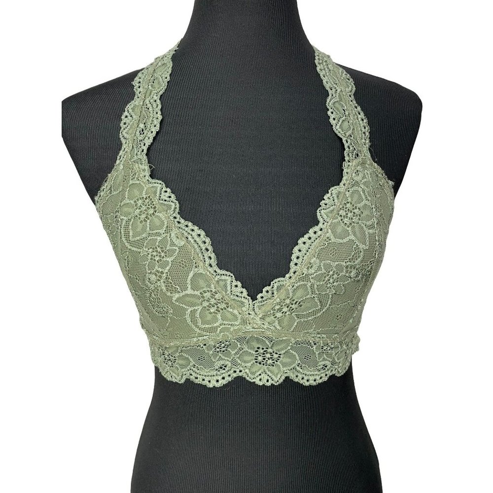 FRANCESCA'S Women's Olive Green Gracie Lace Racerback Bralette Size Small